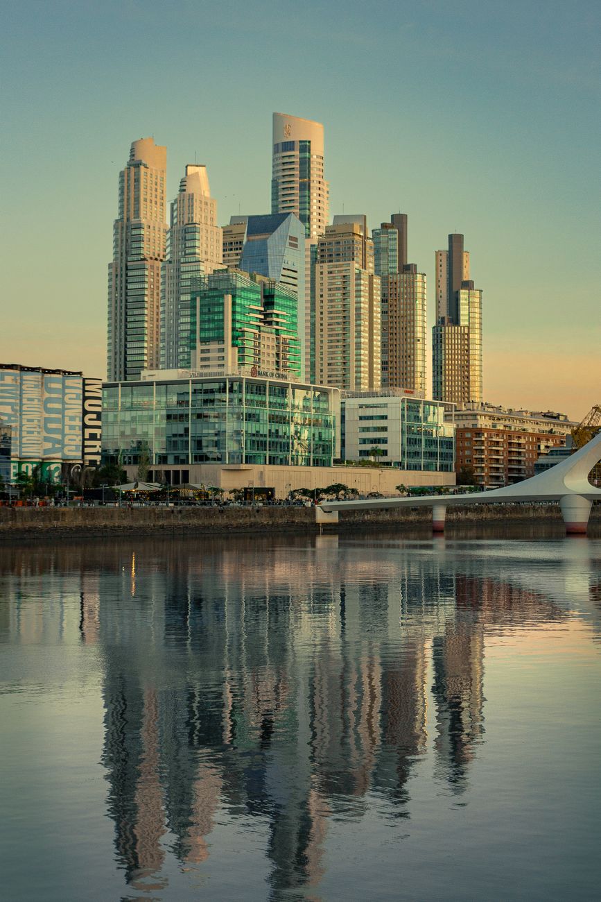 Residential towers and Puente de la Mujer in Puerto Madero